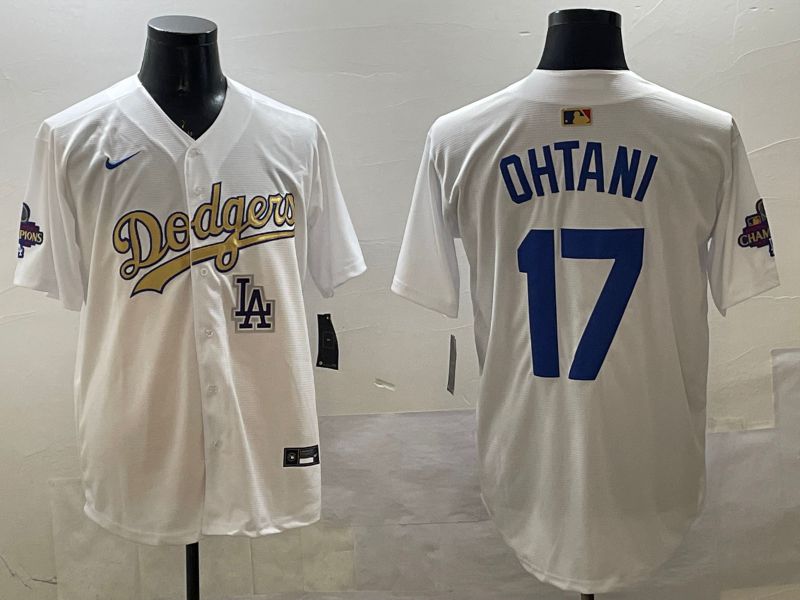 Men Los Angeles Dodgers #17 Ohtani White Champion gold character 2025 Nike MLB Jersey style 33117->los angeles dodgers->MLB Jersey